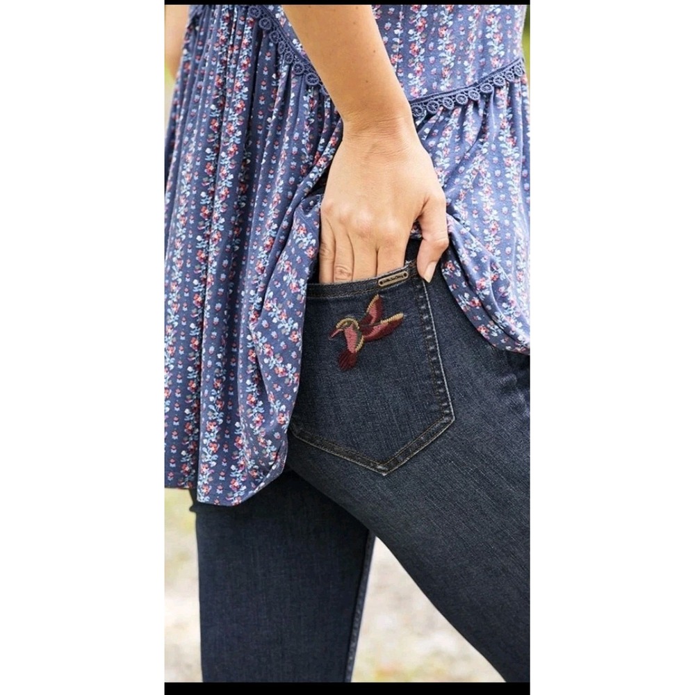 Matilda Jane Soar Ahead 5-Pocket Slim Fit Jeans 20 Boho Embroidered Med Wash NWT
